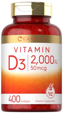 Carlyle Vitamin D3 2000IU Softgels | 400 Count | Non-GMO, Gluten Free Formula | 50 mcg | Vitamin D Supplement