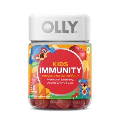 OLLY Kids Immunity Gummy, Immune Support, Wellmune, Elderberry, Vitamin C, Zinc, Chewable Supplement, Cherry - 50 Count