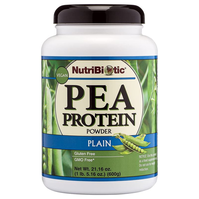 NutriBiotic Pea Protein Plain, 21 Oz | Low Carb Vegan Plant Protein Powder | 100% Grown &amp; Processed in The USA | Deliciously Creamy &amp; BCAA-Rich | Made Without Chemicals, GMOs &amp; Gluten | Keto Friendly