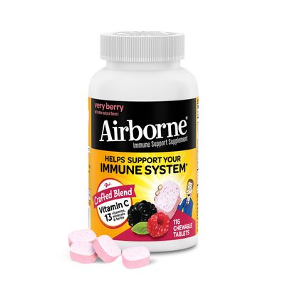 Airborne 1000mg Vitamin C with Zinc, Immune Support Supplement with Powerful Antioxidants Vitamins A C &amp; E - 116 Chewable Tablets, Very Berry Flavor