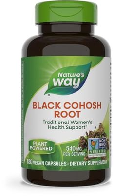 Nature&#39;s Way Black Cohosh Root, Traditional Support for Women&#39;s Health*, 540 mg per Serving, Non-GMO Project Verified, 180 Capsules (Packaging May Vary)