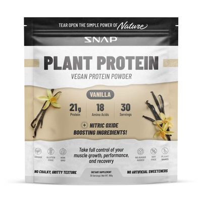 Snap Supplements Organic Plant Based Vegan Protein Powder Nitric Oxide Boosting Protein Powder, Vanilla Bean, BCAA Amino Acid for Muscle Growth, Performance &amp; Recovery - 30 Servings (Vanilla)