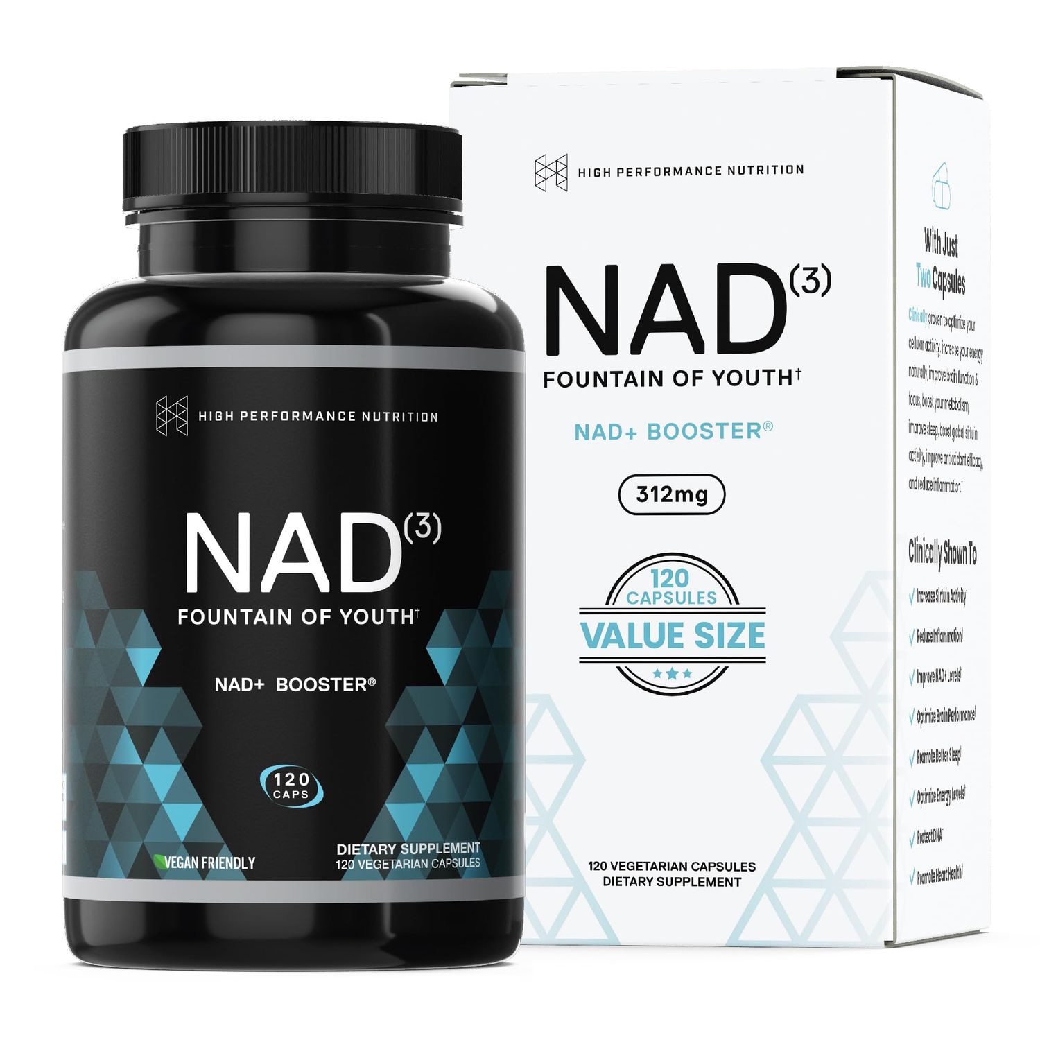 HPN Supplements NAD3 NAD+ Booster | Size 2 Month Supply | Clinically Proven &amp; Independently Tested - Metabolic Repair | 312 mg/ Serving - 120 Capsules