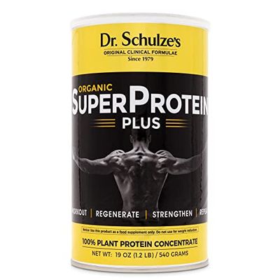 Dr. Schulze&#39;s | SuperProtein Plus | 100% Plant Protein Concentrate | Organic Powder Mix | Vitamin B-12 &amp; Spirulina | Dietary Supplement | Build Strong Muscle | Enhance Workout Recovery | 19 Oz.