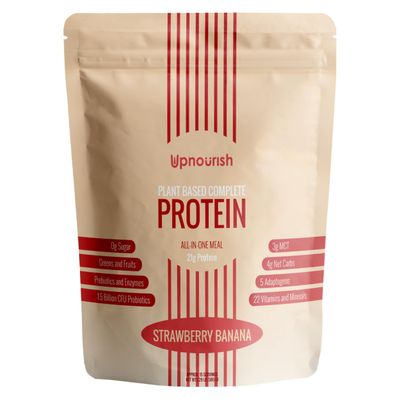 UpNourish Plant-Based Protein Meal Replacement Shake! Keto, Vegan-Friendly Lifestyles. Gluten &amp; Dairy-Free Smoothie with Essential Vitamins, Minerals, and Low Carbs - Strawberry Banana, 15 Servings
