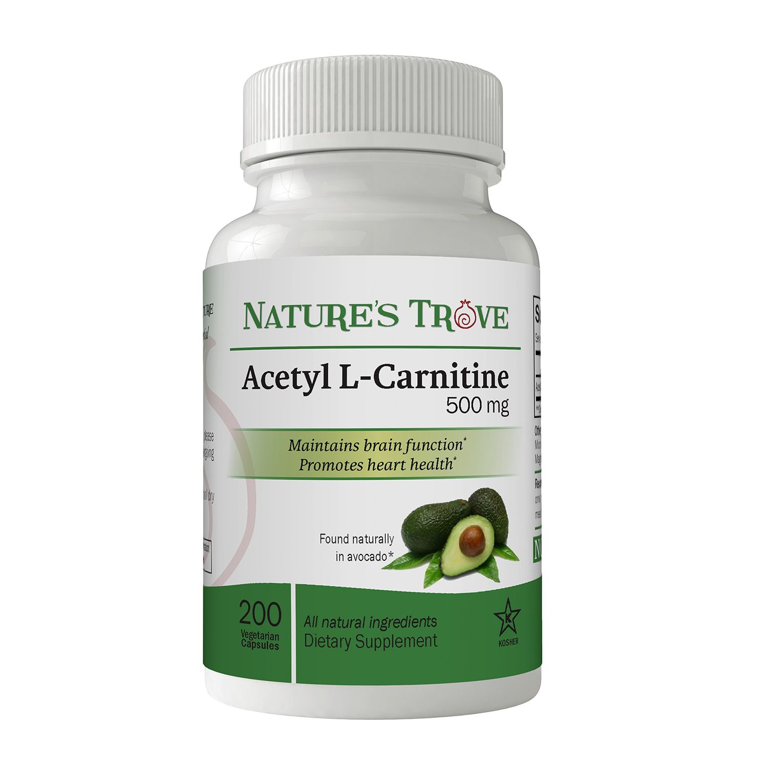 Nature&#39;s Trove Acetyl L-Carnitine (ALCAR) 500 mg 200 Vegetarian Capsules