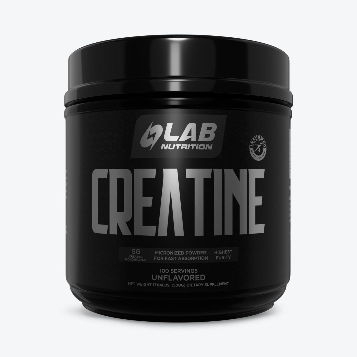 Lab Nutrition Creatine Monohydrate Micronized Powder 500G, 5000mg Per Serv (5g) Keto Friendly, Micronized Creatine Monohydrate, 100 Servings, 17.64 Ounces, Unflavored