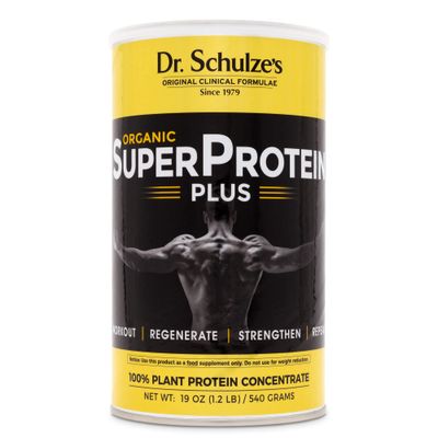 Dr. Schulze's | SuperProtein Plus | 100% Plant Protein Concentrate | Organic Powder Mix | Vitamin B-12 & Spirulina | Dietary Supplement | Build Strong Muscle | Enhance Workout Recovery | 19 Oz.