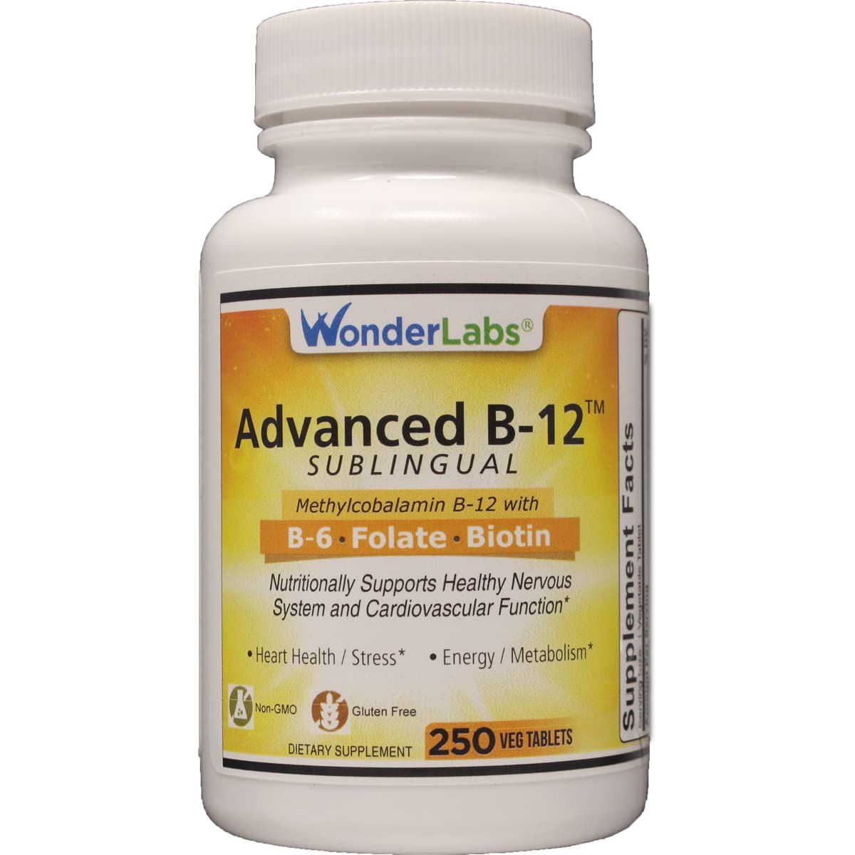 Wonder Laboratories Sublingual Vitamin B12 (1000 mcg), B6 (5mg), Folic Acid(400 mcg) &amp; Biotin (25mcg) - Formulated with Methylcobalamin Vitamin B-12 (250 Tablets)