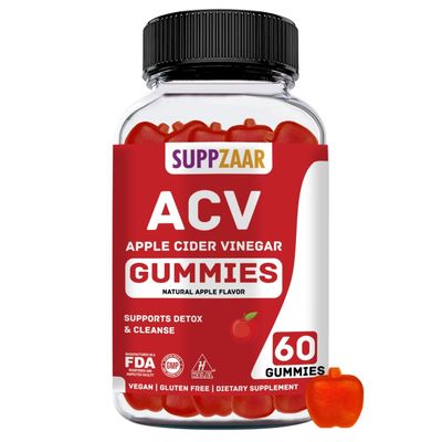 SUPPZAAR Vegan Apple Cider Vinegar Gummies with The Mother, 500mg 60 Servings - ACV Gummies for Natural Detox &amp; Cleanse Immune System, Digestion - Alternative to Apple Cider Vinegar Capsules