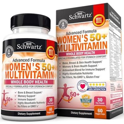 Daily Multivitamin for Women 50 &amp; Over - Memory Support Supplement - Promotes Stress Reduction &amp; Healthy Immune Response - Women&#39;s Multivitamin Supplement Designed for Stomach Comfort - 60 Capsules