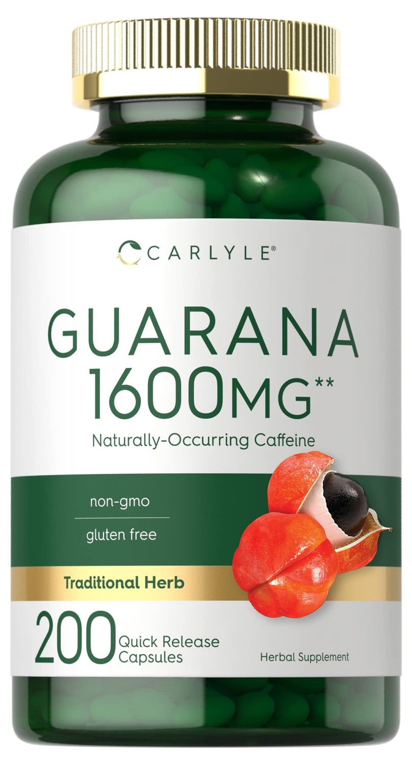 Carlyle Guarana Extract Capsules | 1600mg | 200 Count | Non-GMO, Gluten Free Extract | Naturally Occurring Caffeine