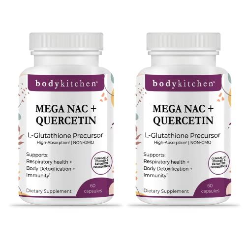 Body Kitchen Mega NAC (N-Acetyl Cysteine) 600 mg with Quercetin, Supports Respiratory Health and Immune Function and Promotes Liver and Kidney Detox, Veggie Caps, (Pack of 2)