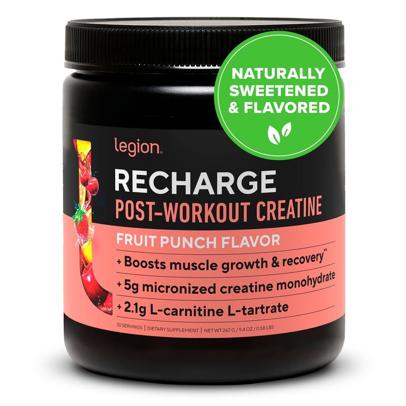 LEGION Recharge Post Workout Supplement - All Natural Muscle Builder &amp; Recovery Drink with Micronized Creatine Monohydrate. Naturally Sweetened &amp; Flavored, Safe &amp; Healthy (Fruit Punch, 30 Serve)