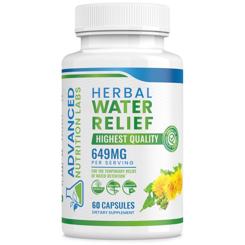 Herbal Water Relief Diuretic Water Pills for Water Retention, Bloating, Water Weight, Swollen Legs, Feet - Dandelion Extract Supplement - Water Retention Loss - Diuretics for Women &amp; Men - 60 Capsules