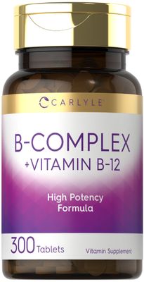 Carlyle B-Complex Vitamin with B12 | 300 Tablets | High Potency Formula | Vegetarian and Non-GMO Supplement