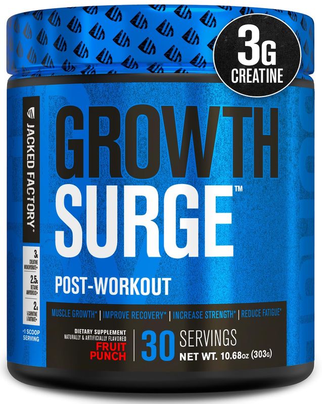 Jacked Factory Growth Surge Creatine Post Workout w/L-Carnitine - Daily Muscle Builder &amp; Recovery Supplement with Creatine Monohydrate, Betaine, L-Carnitine L-Tartrate - 30 Servings, Fruit Punch