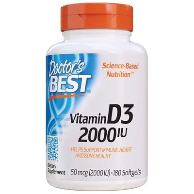 Doctor&#39;s Best Vitamin D3 2 000 IU Healthy Bones Teeth Heart Immune Support NonGMO GlutenFree Soy Free , 180 Count