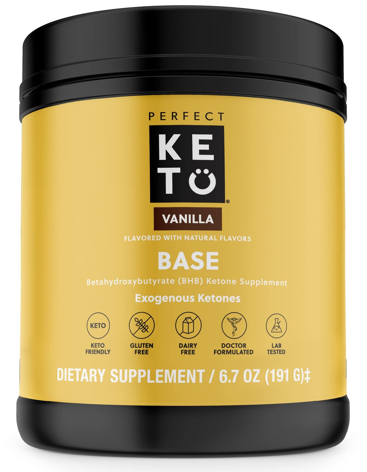 Perfect Keto Exogenous Ketones Powder, BHB Salts Supplement for Ketosis &amp; Fasting, Plus Electrolytes for Hydration, Caffeine Free Energy, Keto Diet, Focus &amp; Workout Support, Vanilla, 6.7 oz