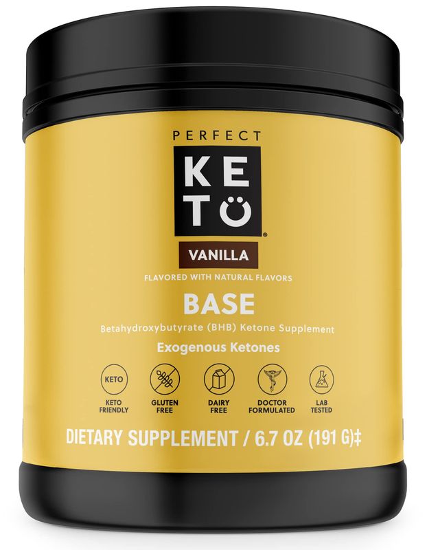 Perfect Keto Exogenous Ketones Powder, BHB Salts Supplement for Ketosis &amp; Fasting, Plus Electrolytes for Hydration, Caffeine Free Energy, Keto Diet, Focus &amp; Workout Support, Vanilla, 6.7 oz