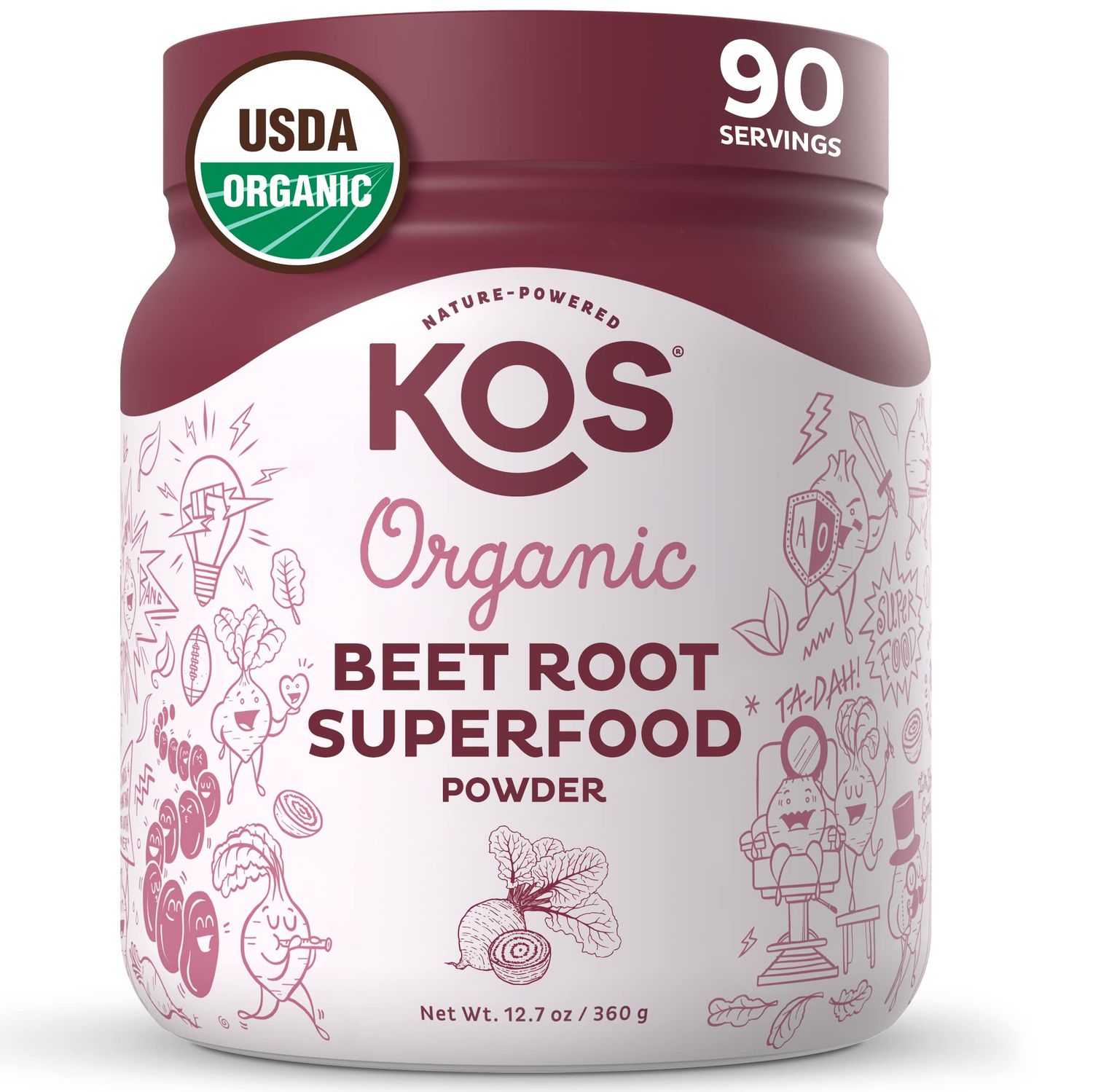 KOS Organic Beet Root Powder - USDA Certified, Non-GMO, Gluten &amp; Soy Free - 90 Servings