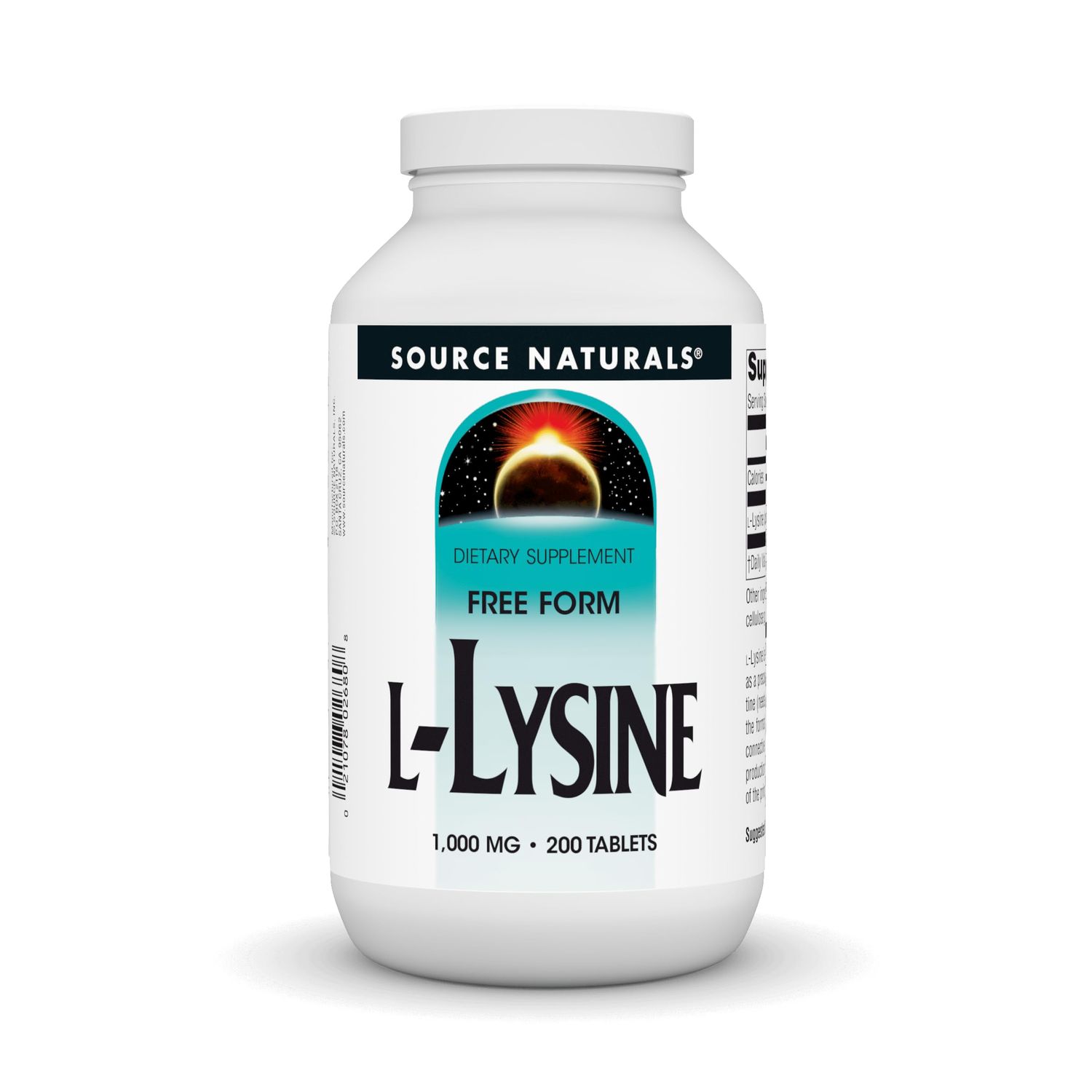 Source Naturals L-Lysine Free Form, 1000 mg - Amino Acid Supplement Supports Energy Formation &amp; Collagen - 200 Tablets
