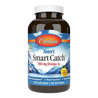 Carlson - Teen&#39;s Smart Catch, 700 mg Omega-3s, Cognitive Development, Brain Function &amp; Vision Support, Lemon, 180 Softgels