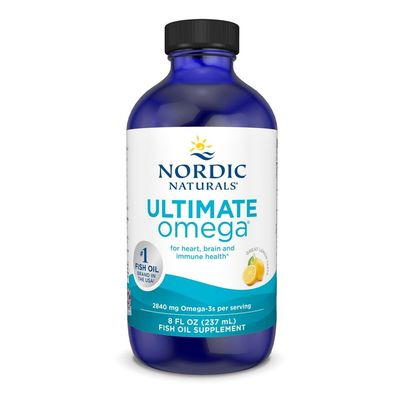 Nordic Naturals Ultimate Omega Liquid, Lemon Flavor - 8 oz - 2840 mg Omega-3 - High-Potency Omega-3 Fish Oil Supplement with EPA &amp; DHA - Promotes Brain &amp; Heart Health - Non-GMO - 48 Servings