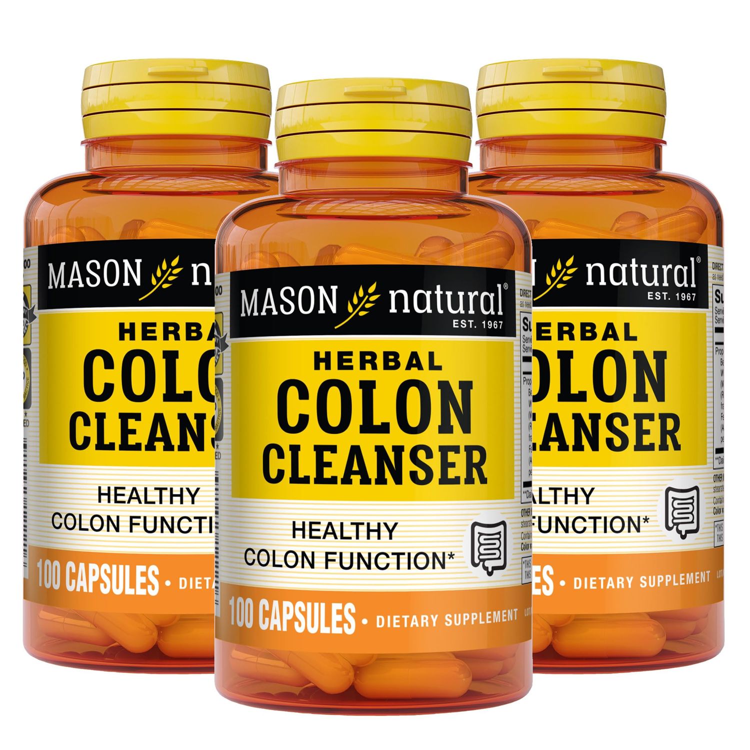 MASON NATURAL Herbal Colon Cleanser, 300 Day Supply, Dietary Supplement Supports Digestive Health with Soluble Fibers, Probiotics &amp; Herbs, 3 Pack