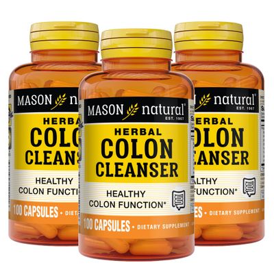 MASON NATURAL Herbal Colon Cleanser, 300 Day Supply, Dietary Supplement Supports Digestive Health with Soluble Fibers, Probiotics &amp; Herbs, 3 Pack