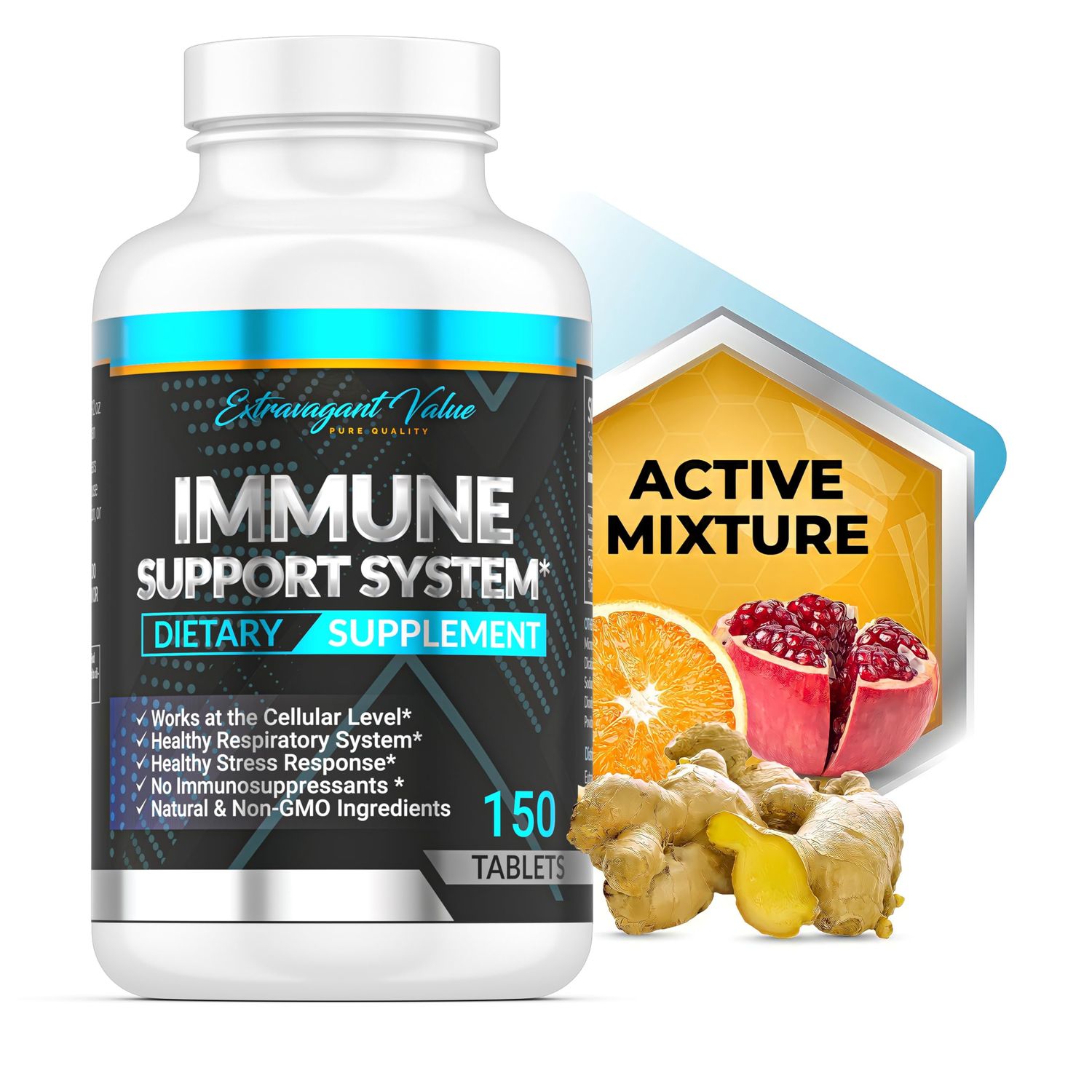 Extravagant Value Iron Supplement for Women &amp; Men 25mg for Anemia with Vitamin C 1000mg, Immune &amp; Blood Support Iron Tablets with Ginger Root Powder with Non- GMO Ingredients, 150 Tablets