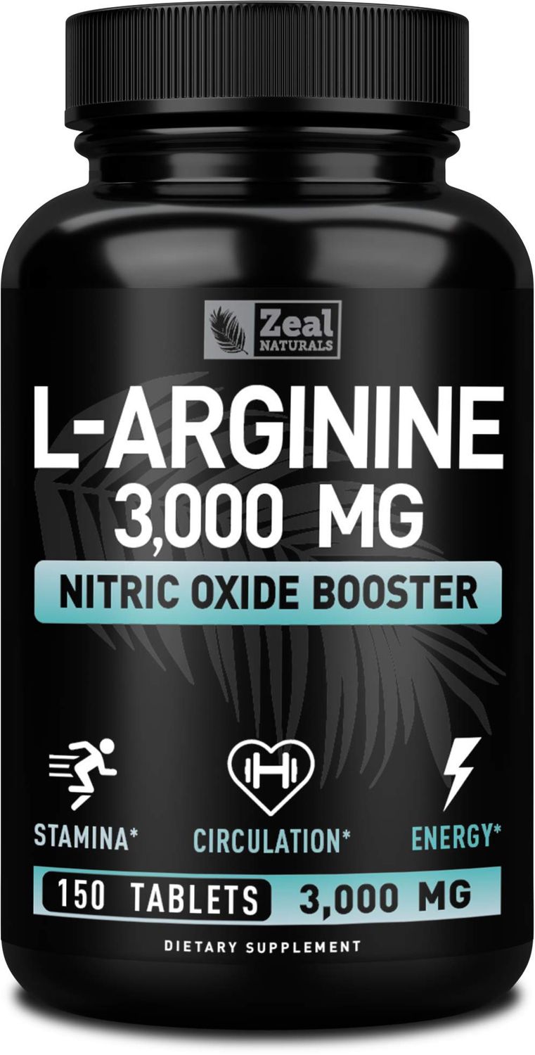 Zeal Naturals L Arginine 3000mg Capsules (150 Tablets | 1000mg) Maximum Dose L-Arginine Nitric Oxide Supplement for Supporting Muscle Growth, Vascular Function and Energy - Nitric Oxide Booster