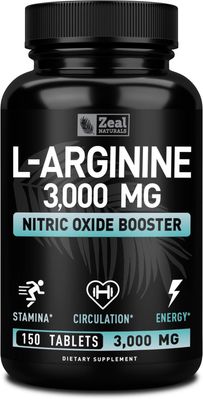 Zeal Naturals L Arginine 3000mg Capsules (150 Tablets | 1000mg) Maximum Dose L-Arginine Nitric Oxide Supplement for Supporting Muscle Growth, Vascular Function and Energy - Nitric Oxide Booster