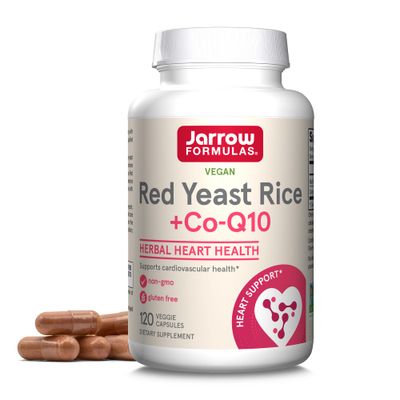 Jarrow Formulas Red Yeast Rice 1200 mg &amp; Co-Q10 100 mg Per Serving - 120 Veggie Caps - 60 Servings - Herbal Heart Health Dietary Supplement - Supports Cardiovascular &amp; Heart Health - Vegan