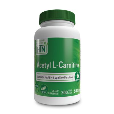 Health Thru Nutrition Acetyl L-Carnitine 500mg 200 Capsules | Supports Cognition &amp; Mental Function | Memory &amp; Attention | Non-GMO, 3rd Party Tested, Hypoallergenic, Gluten Free, Soy Free, Vegan