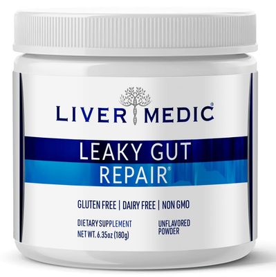 Liver Medic Leaky Gut Repair, L-Glutamine Powder, Soothes Gut Issues; Bloating, IBS, GERD, Gluten-Free Gut Health Supplements. Women &amp; Men (Unflavored) 180g