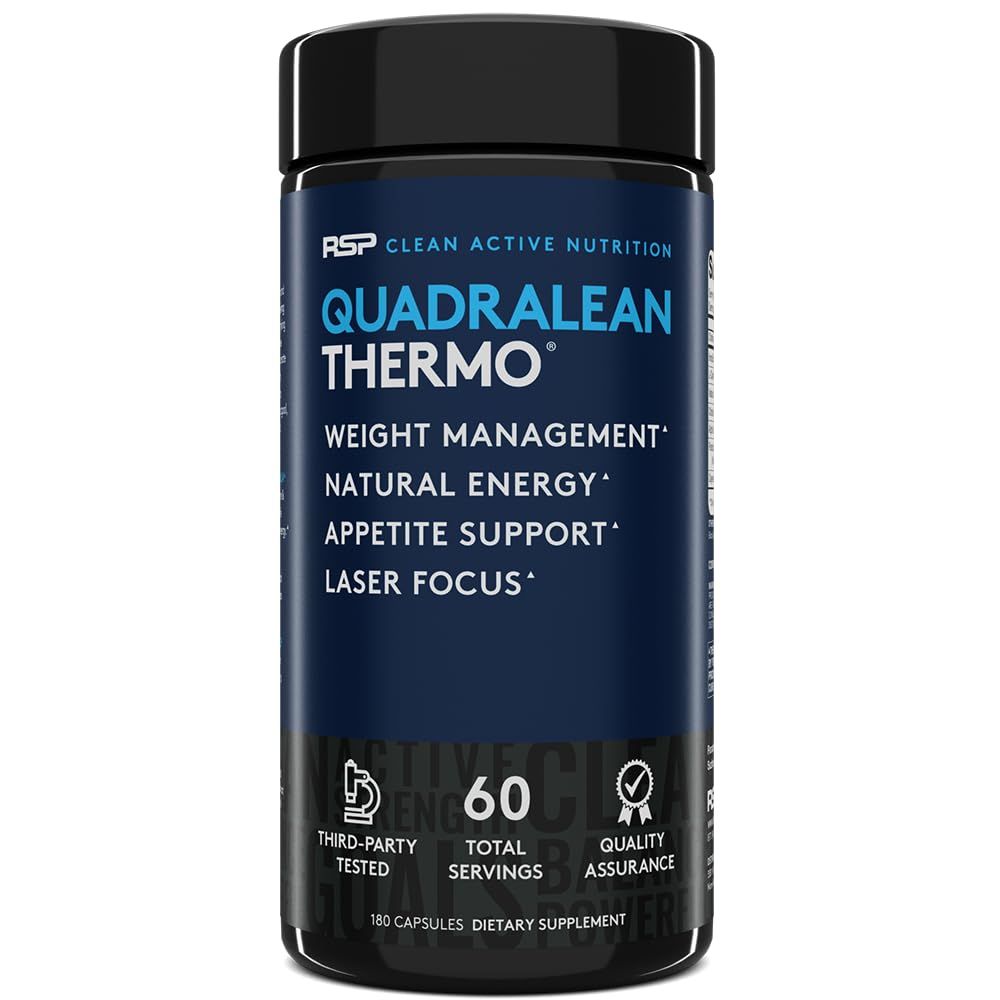 RSP Nutrition QuadraLean Thermogenic Fat Burner for Men &amp; Women, Weight Loss Supplement, Crash-Free Energy, Metabolism Booster &amp; Appetite Suppressant, Diet Pills, 60 Serv (Packaging May Vary)