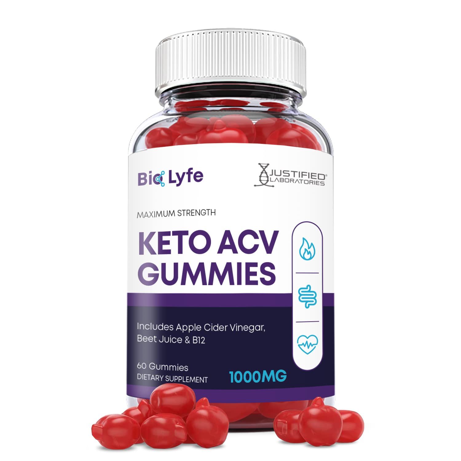 Bio Lyfe Keto ACV Gummies Advanced Formula 1000MG Biolyfe Keto Gummies Apple Cider Vinegar Formulated with Pomegranate Beet Juice Powder B12 Vegan Non GMO 60 Gummys