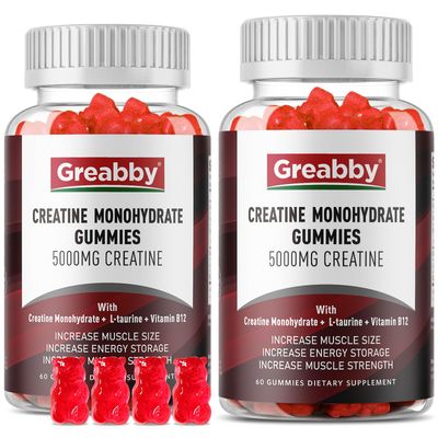 GREABBY Creatine Monohydrate Gummies - 5g Creatine Monohydrate for Women &amp; Men, L-Taurine, B12, Creatine Chews for Muscle Growth, Increase Strength and Build Muscle, Mixed Berry Flavor 120 Count