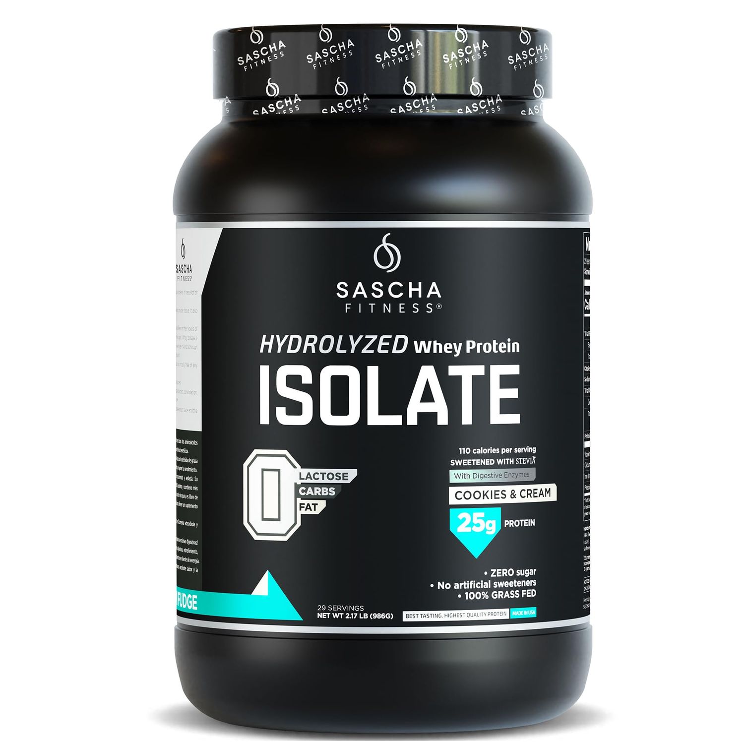 SASCHA FITNESS Hydrolyzed Whey Protein Isolate,100% Grass-Fed (2 Pounds, Cookies &amp; Cream)