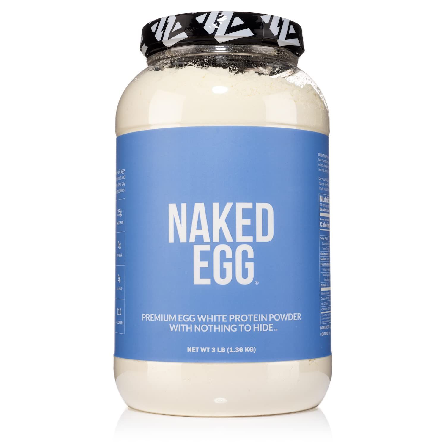 Naked 3LB Non-GMO Egg White Protein Supplement Powder, Unflavored, No Additives, Paleo, Dairy Free, Gluten Free, Soy Free - 25g Protein, 44 Servings, 3 pounds