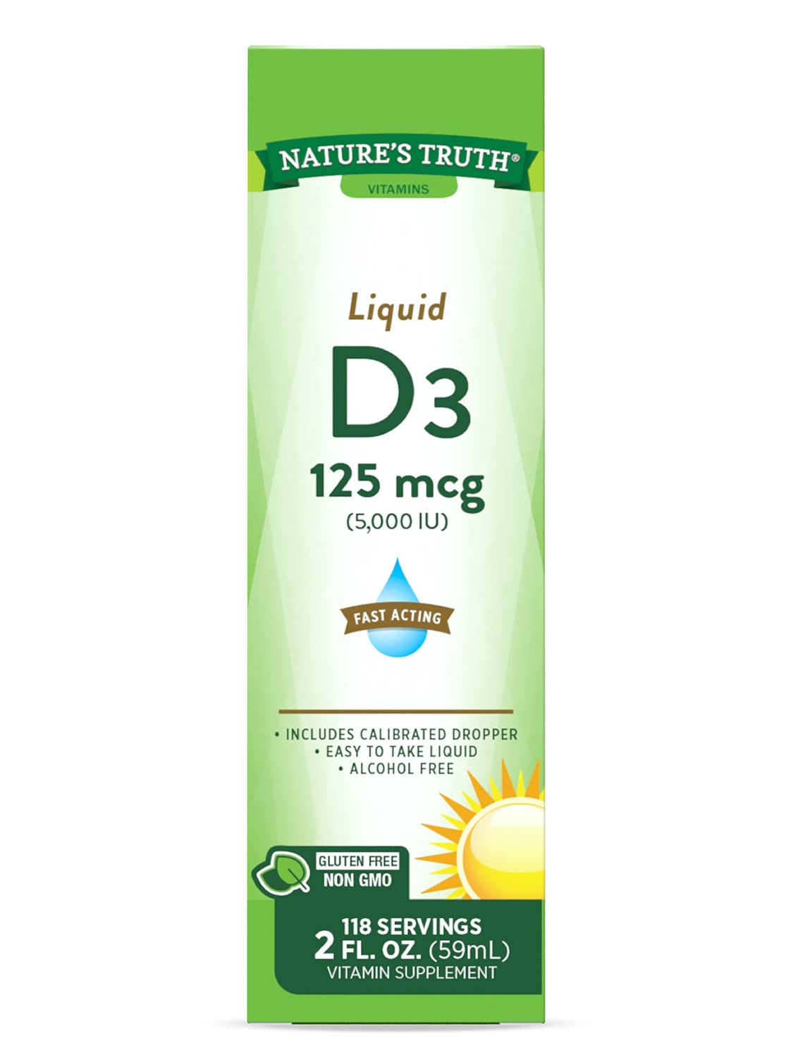 Nature&#39;s Truth Vitamin D3 Liquid | 5000 IU | 2 fl oz | Non-GMO and Gluten Free Supplement