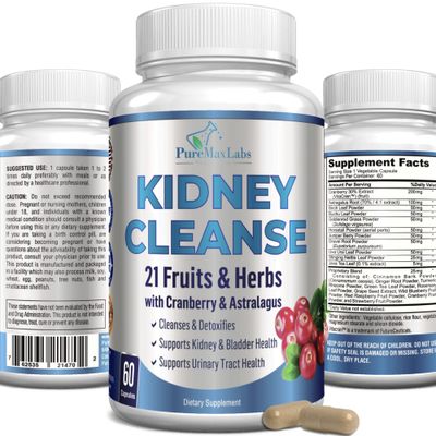 YUMMYVITE Herbal Kidney Cleanse with Cranberry Extract, Astralagus - 21 Fruits &amp; Herbs - Detox &amp; Cleanse Urinary Tract &amp; Bladder Health, Kidney Support, 60 Vegan Capsules