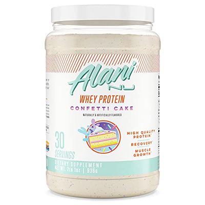 Alani Nu Whey Protein Powder Confetti Cake | 23g Protein with Low Sugar &amp; Digestive Enzymes | Meal Replacement Powder | Low Fat Low Carb Whey Isolate Protein Blend | 30 Servings