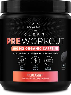 Type Zero Clean Pre Workout (11.3 oz, Fruit Punch) + Beet Root + L-Arginine + L-Citrulline, 2G Arginine, L-Citrulline Malate, Beta A, Sugar Free, Organic Caffeine Preworkout for Men &amp; Women