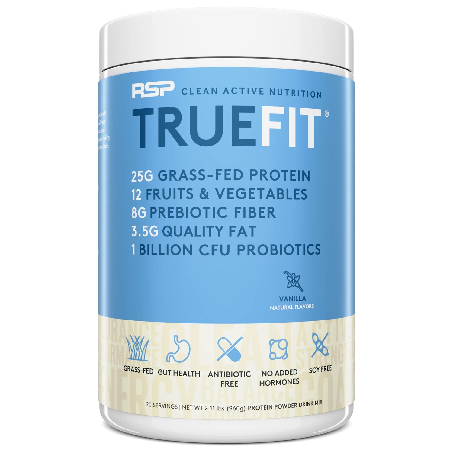 RSP NUTRITION TrueFit Meal Replacement Shake Protein Powder, Grass Fed Whey + Organic Fruits &amp; Veggies, Keto, Fiber &amp; Probiotics, Non-GMO, Gluten Free