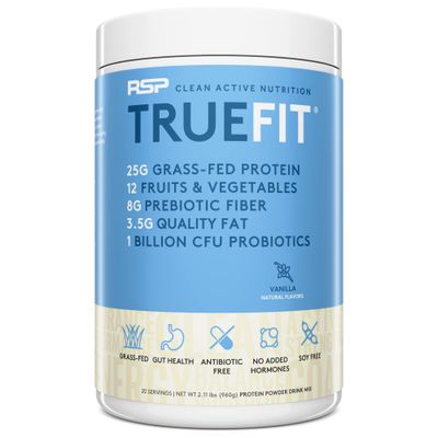 RSP NUTRITION TrueFit Meal Replacement Shake Protein Powder, Grass Fed Whey + Organic Fruits &amp; Veggies, Keto, Fiber &amp; Probiotics, Non-GMO, Gluten Free