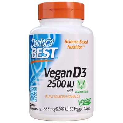 Doctor&#39;s Best Vitamin D3 2500IU with Vitashine D3, Non-GMO, Vegan, Gluten &amp; Soy Free, Regulates Immune Function, Supports Healthy Bones, 60 Count