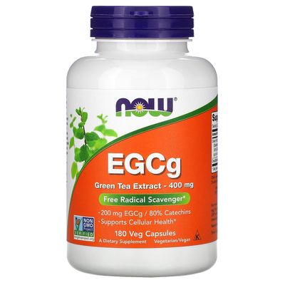 NOW Foods Supplements, EGCg Green Tea Extract ,Dietary,400 mg, Free Radical Scavenger*, 180 Veg Capsules