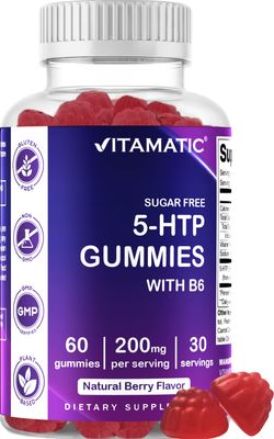 Vitamatic Sugar Free 5-HTP 200mg Gummies with B6 per Serving - 60 Pectin Based Gummes